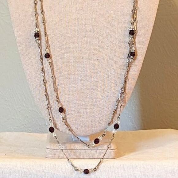 Vintage Antique Silver Tone Chain with Red and Clear Crystals - Picture 1 of 6